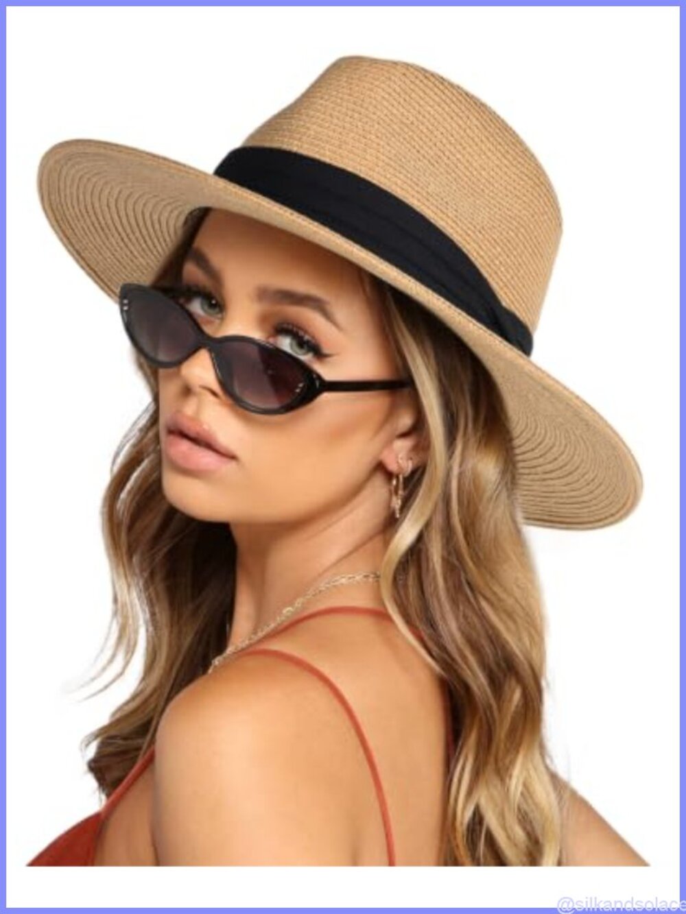 Wide Brim Straw Panama Fedora Sun Hat Unisex Foldable